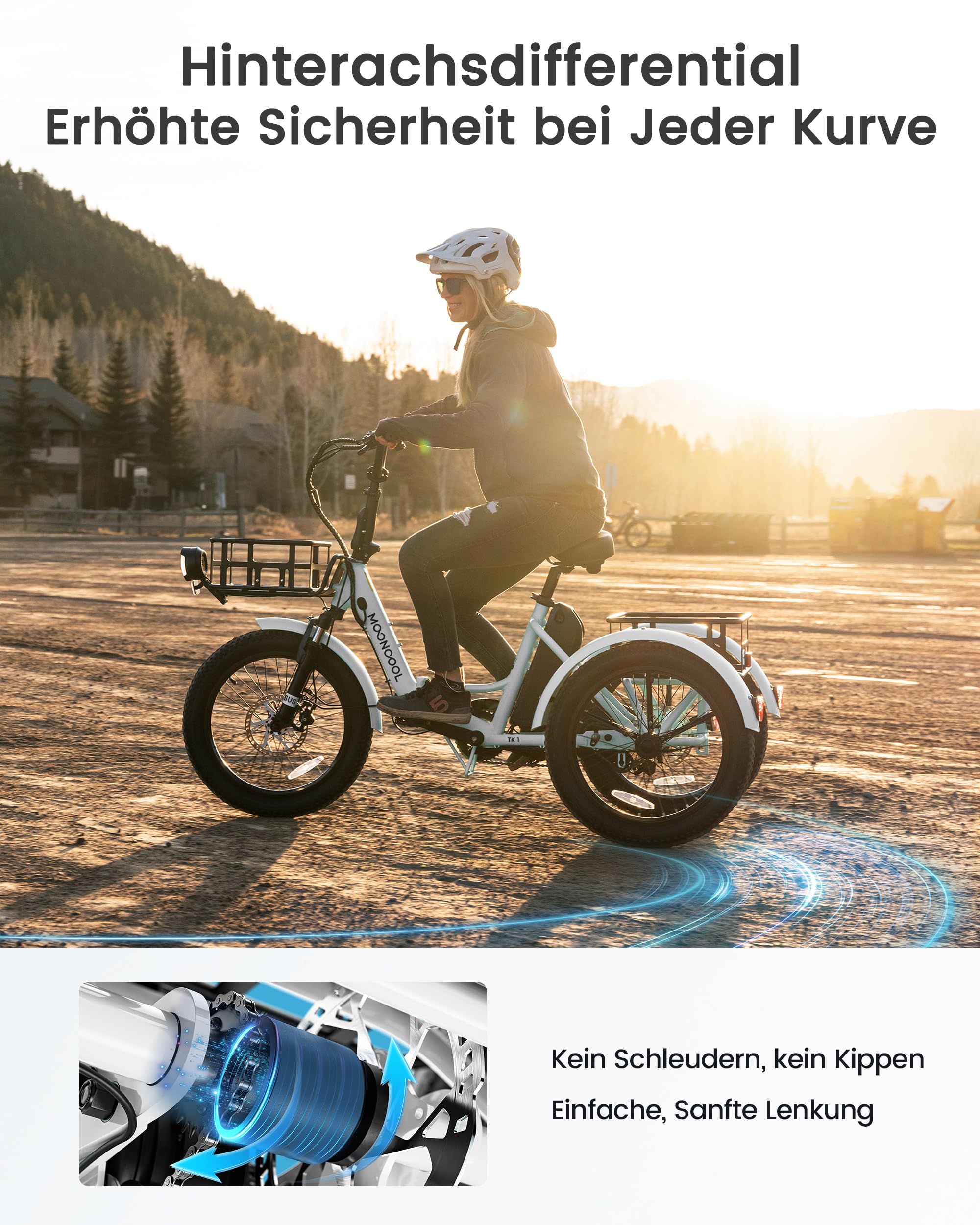 MOONCOOL E Bike Klapprad, 20" Elektrofahrräder für Herren Damen, 36V 20AH Akku, 250W Motor 45 Nm, LCD-Display, IP65 Wasserdicht, 3 Fahrmodi, mit Großen Körben & Fußstützen