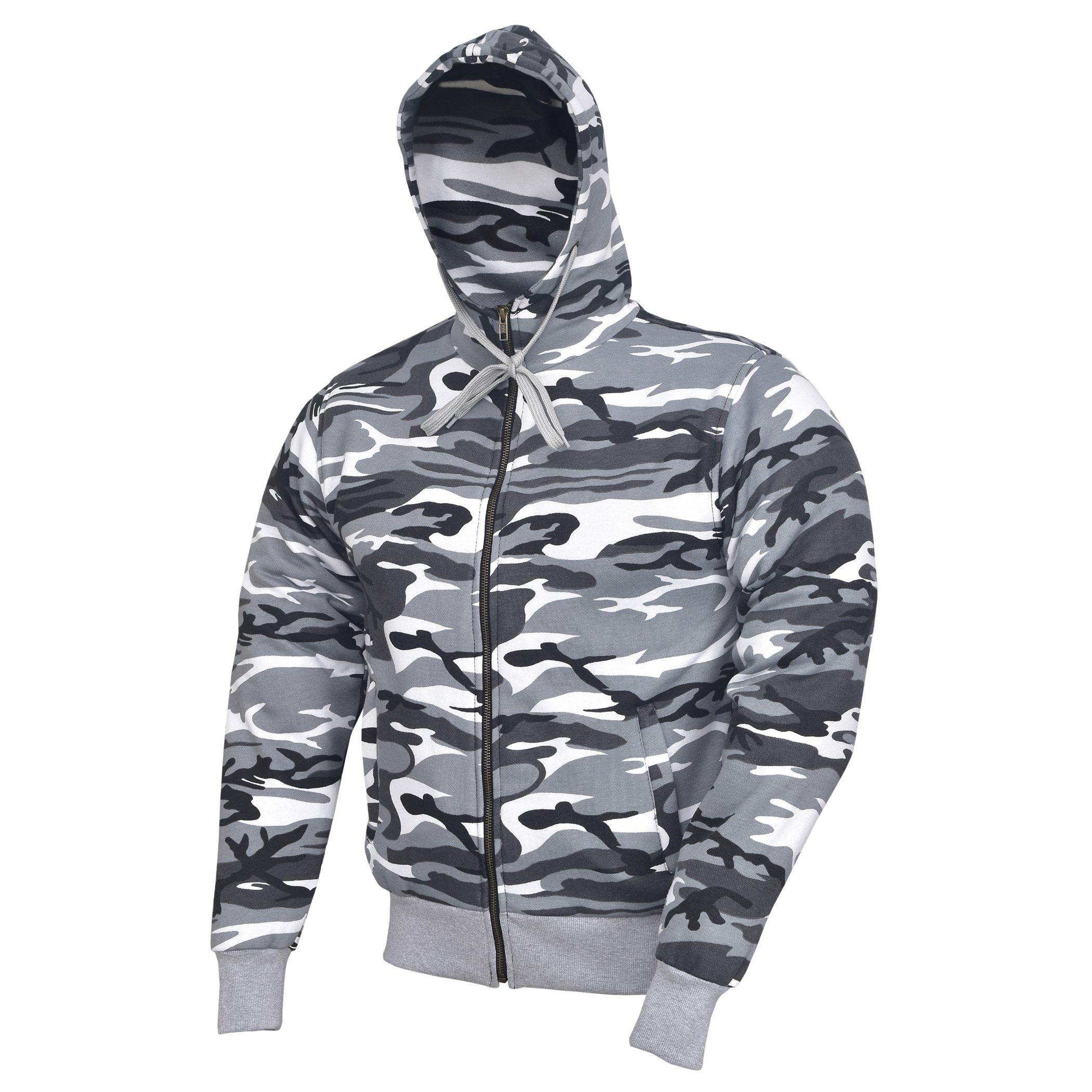 Grey Camo Motorcycle Motorbike Hoodie Hoody Jacket Zip Up Removable CE Armoured (S)
