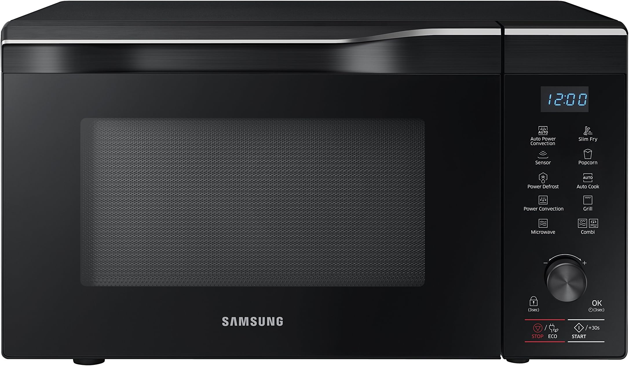 SAMSUNG 1.1 Cu Ft PowerGrill Countertop Microwave Oven w/ Power Convection, Ceramic Enamel Interior, Sensor Cook, Slim Fry, 1000 Watt, MC11K7035CG/AA, Fingerprint Resistant Stainless Steel, Black