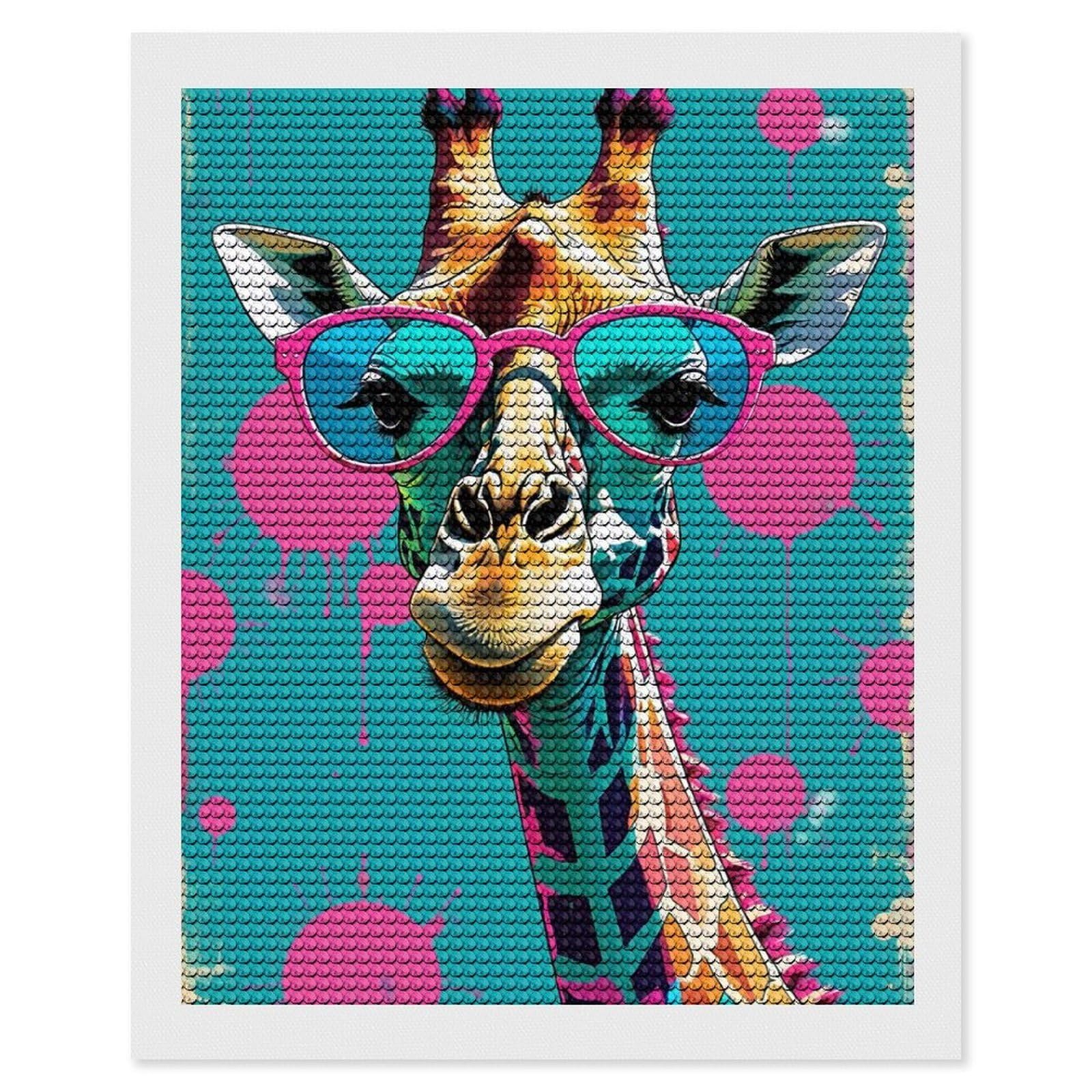 Junmoney Giraffe with Sunglasses Pop Art Diamond Art Canvas 16"x20", for Adults, Good for Quiet Evenings, Bedroom Decor, Festive Craft Gift, Easy to Enjoy