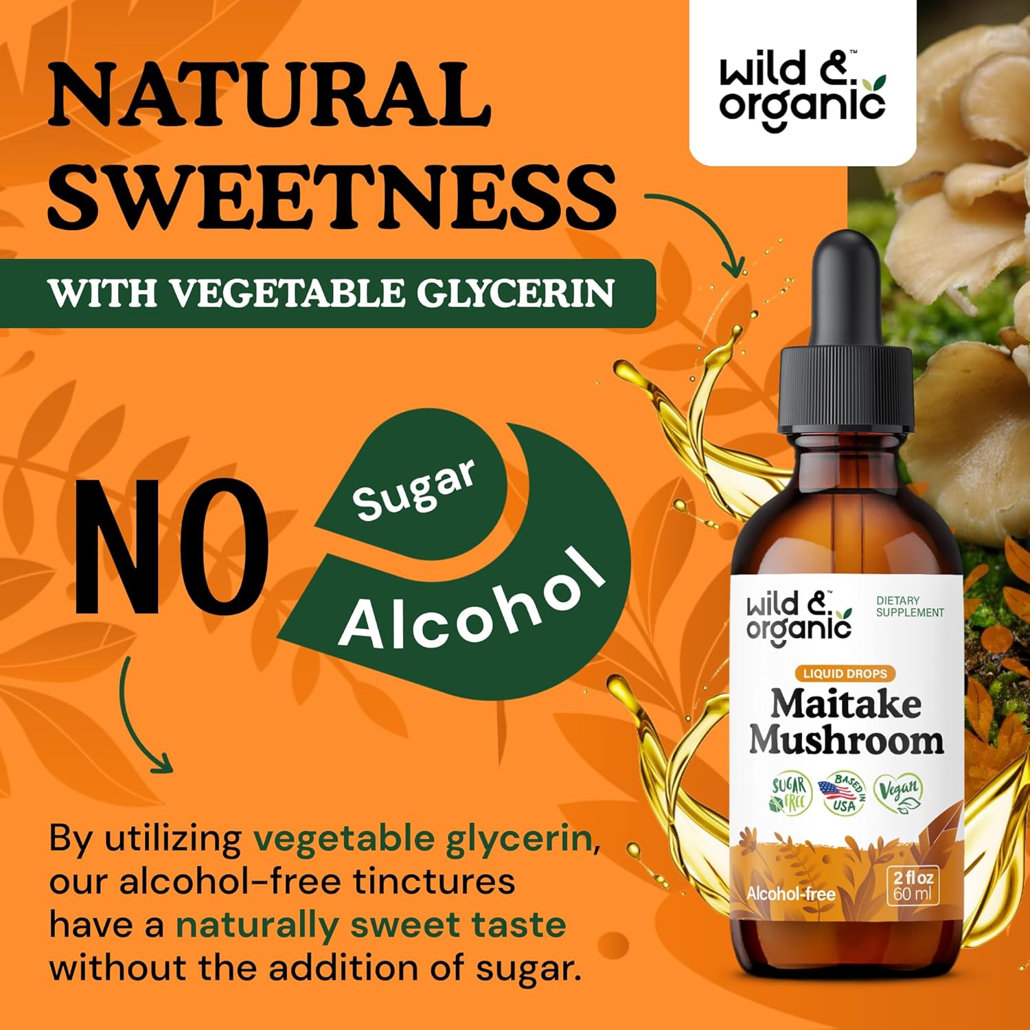 Wild & Organic Maitake Mushroom Drops - Liquid Mushroom Supplement for Immune Support - Maitake Extract Tincture - Vegan, Sugar & Alcohol-Free - 2 fl oz - Image 6