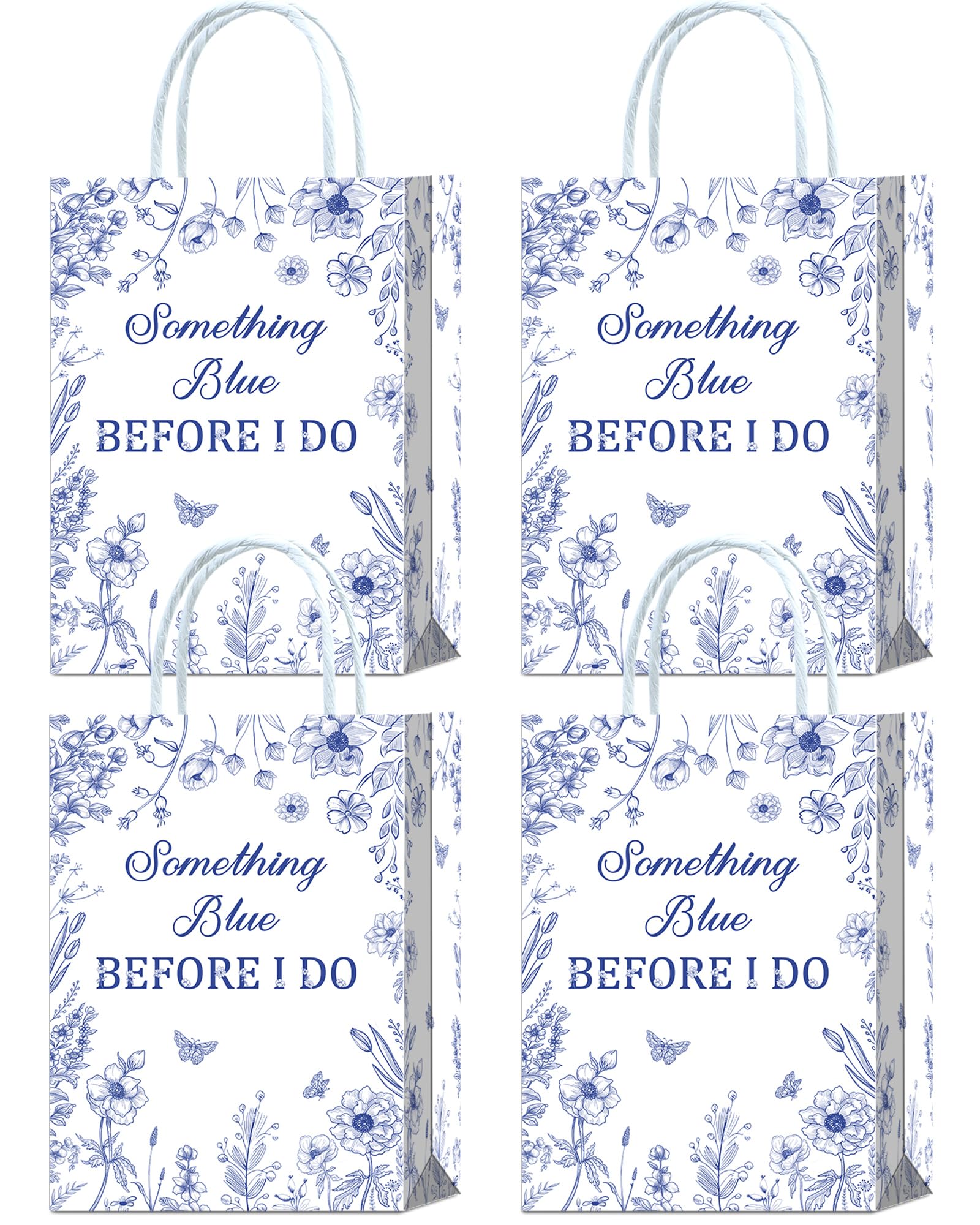 Something Blue's 16-Piece Before I Do Wedding Favors Bags - Floral Blue and White Bridal Snack Bags with Handles
