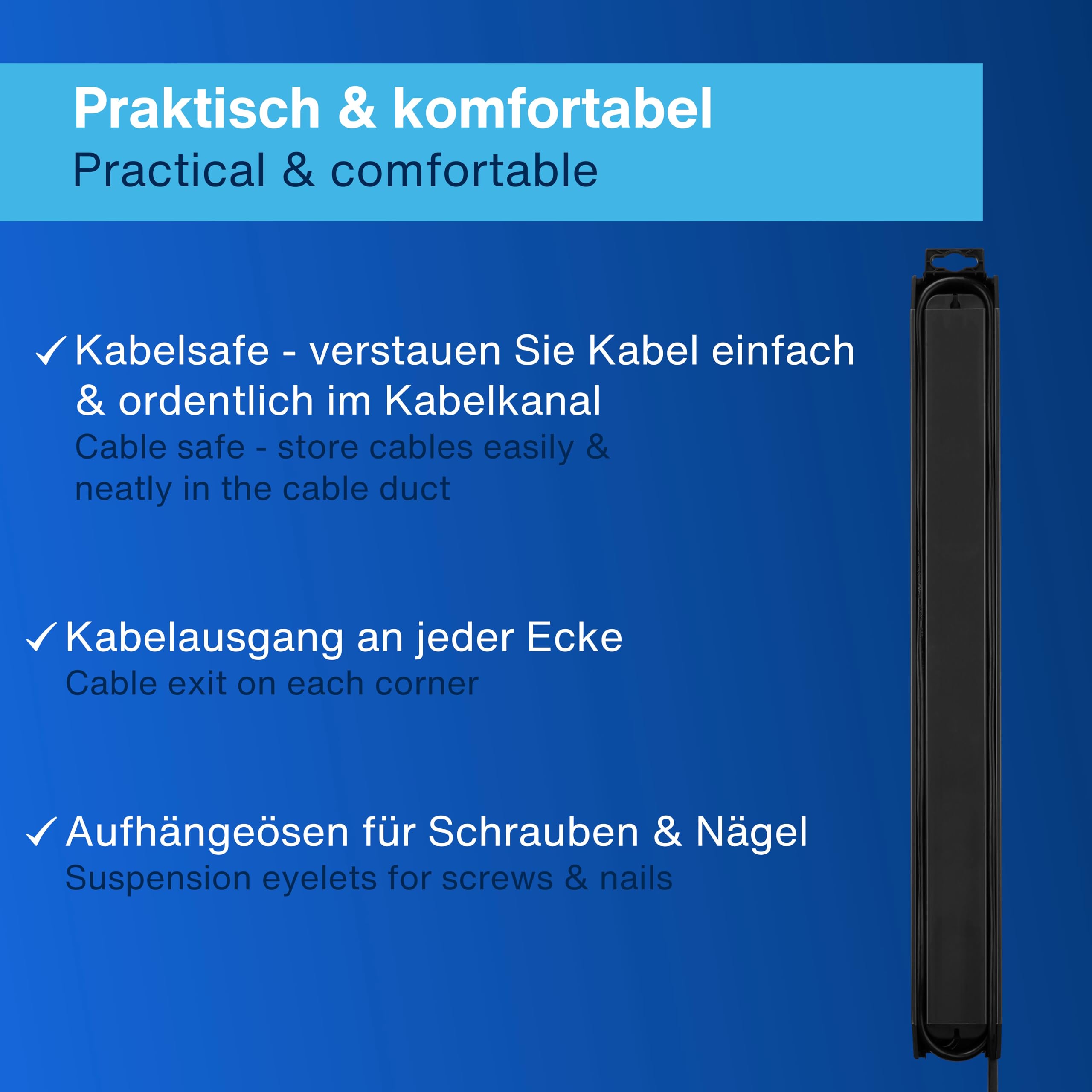 REV Steckerleiste SupraGuard - 9,Fach, ÜSS, Netzfilter, 3,8m, anthrazit | Robuste Steckdosenleiste mit Schalter