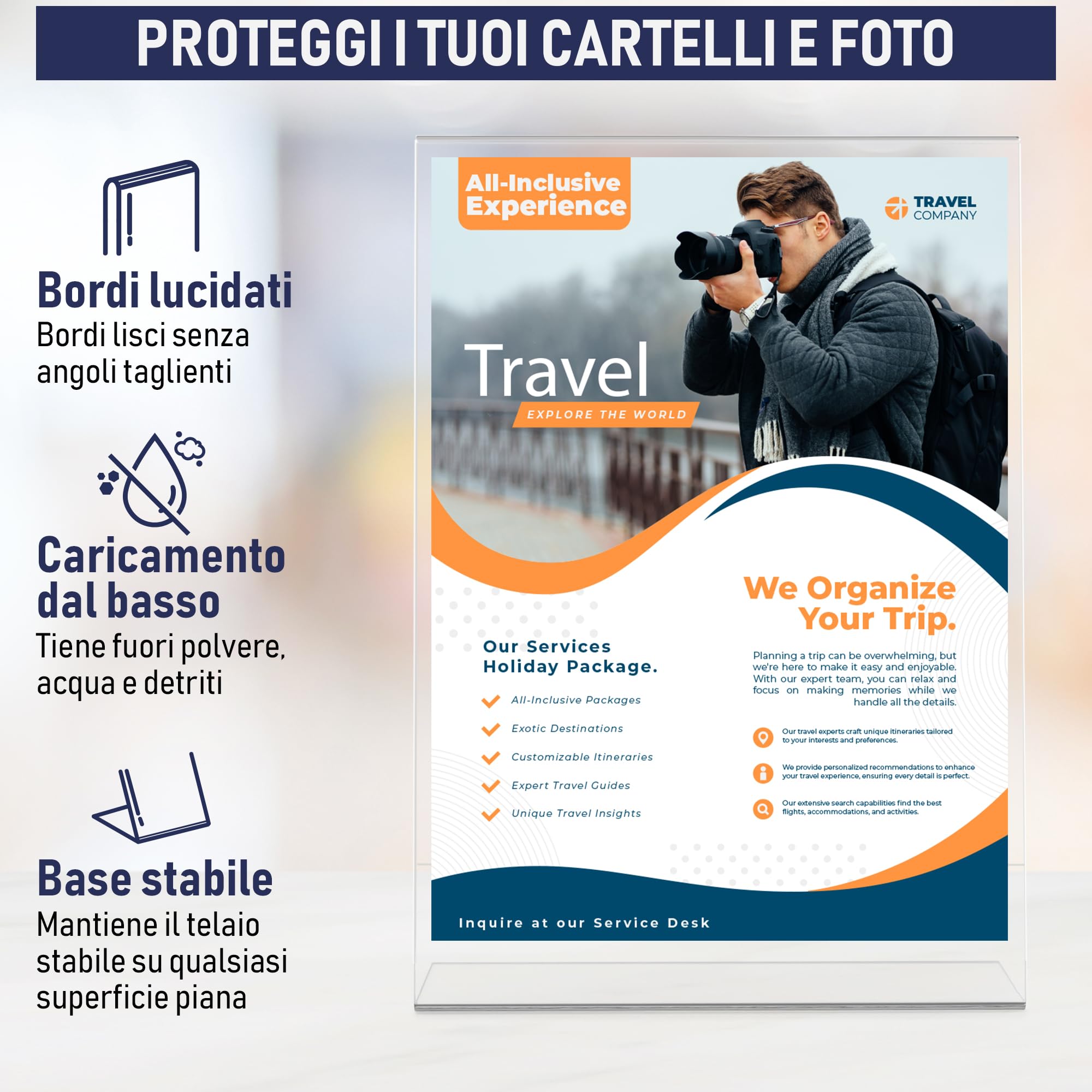 Portacartello in Acrilico con Retro Angolato A4, 3 Pezzi, Cornici Pubblicitarie, Cornice Trasparente per Cartelli, Brochure, Volantini, Menu. Bacheca in Plastica per Casa, Ufficio, Ristorante