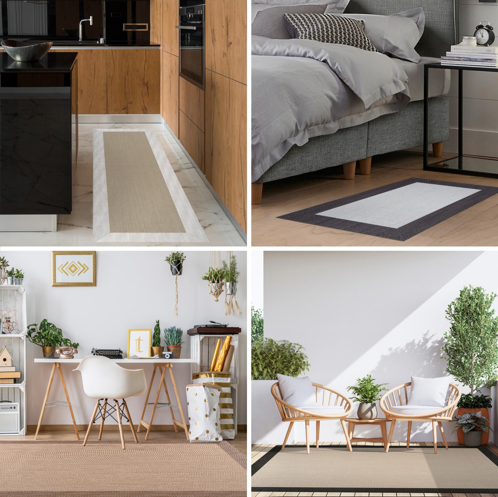 STORESDECO Tapis Vinyle Tissé Premium Haute Qualité Lavable Antidérapant Extra-Plat Résistant et Facile à Nettoyer pour Cuisine, Salon, Couloir, Intérieur et Extérieur Couleur Beige 60 x 90 cm