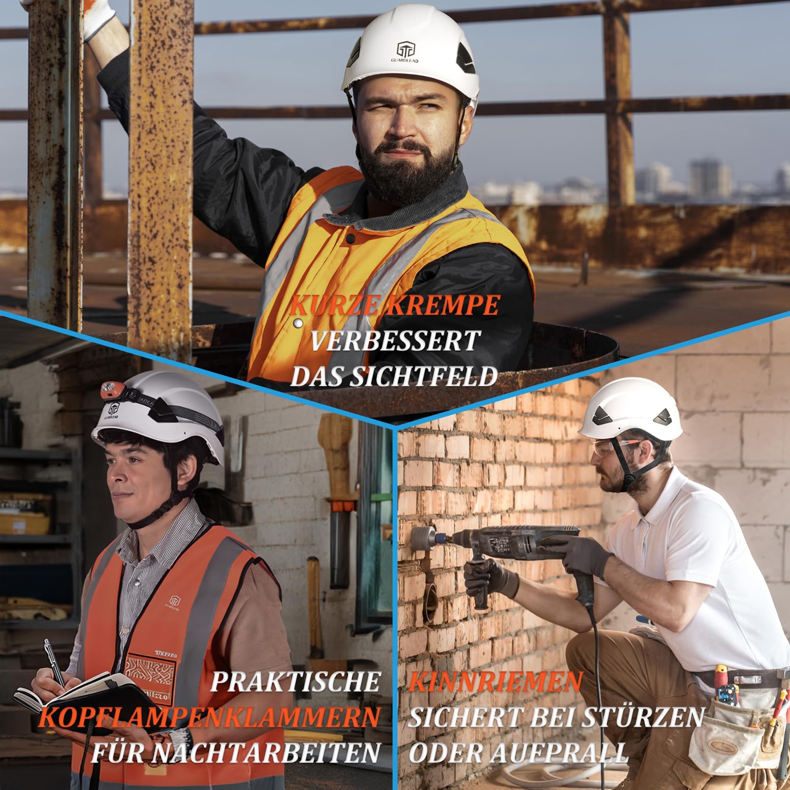 Schutzhelm Baustelle belüftet, bauhelme Erwachsene mit EN 397 Industriehelm, ANSI Z89.1 zugelassene arbeitshelm für Industrie und BAU