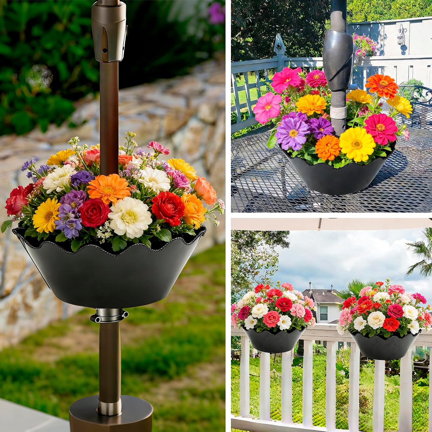 Metal Umbrella Planters for Patio Table, 2 Pack Half Round Planter Pots with Umbrella Hole Up to 2.1’’ Diameter for Outdoor Garden Home Plants