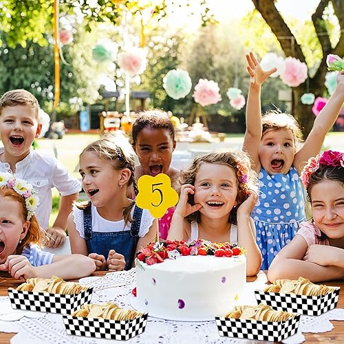 Miniatura 6 de Paquete de 50 bandejas de papel a cuadros en blanco y negro para fiestas de cumpleaños de coches de carreras, bandejas de cartón para nachos de