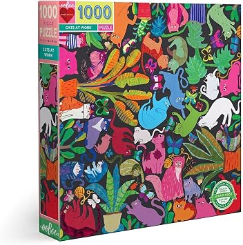 eeBoo Piece and Love Cats at Work 1000-piece Square Adult Jigsaw Puzzle, Jigsaw Puzzle for Adults and Families, Includes Glossy, Sturdy Pieces and Minimal Puzzle Dust