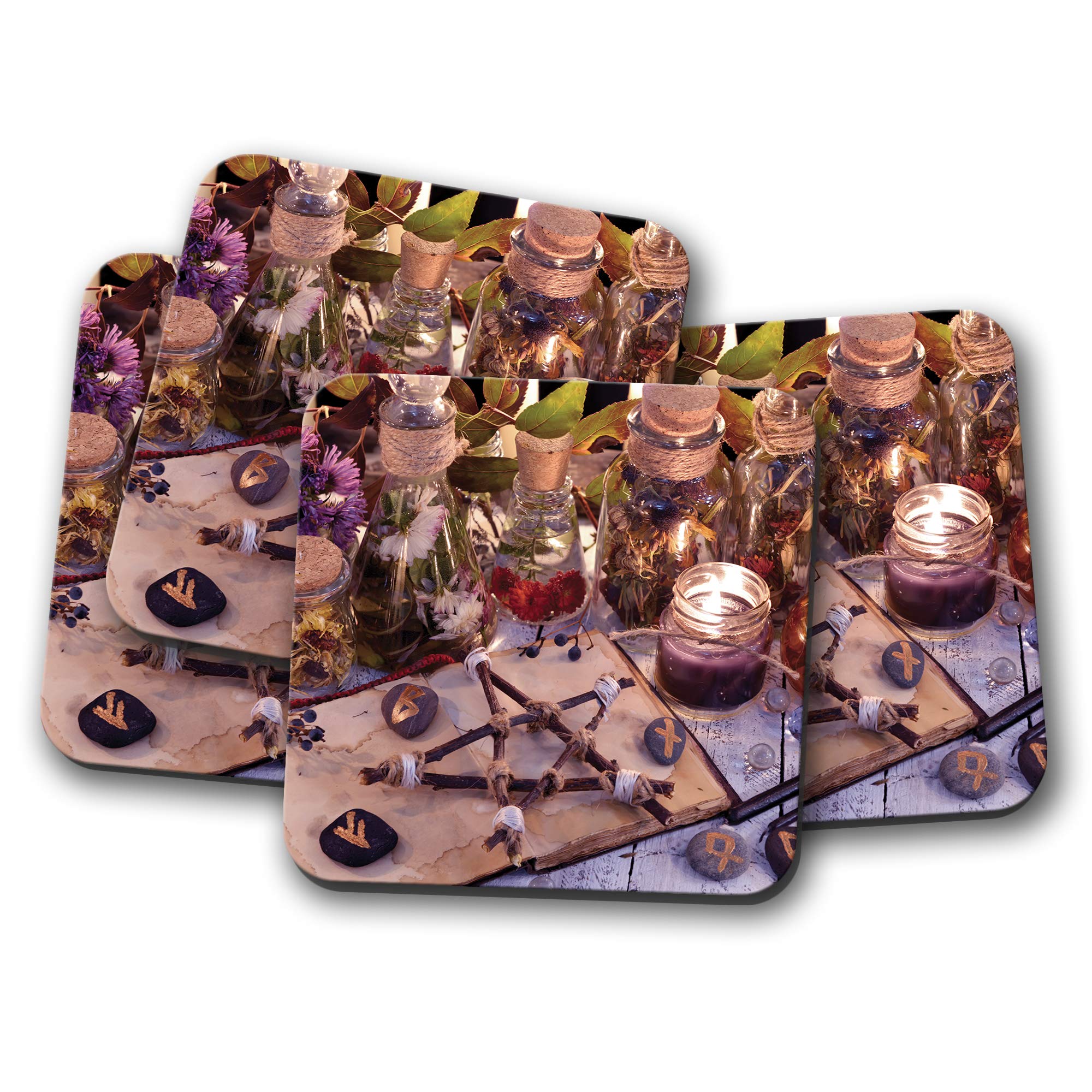 Destination Vinyl Ltd Multicolor 4 Set - Wicca Occult Divination Witchcraft Coaster - Medicine Witch #16131