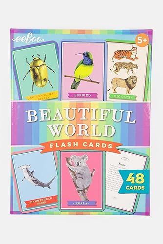 eeBoo: Beautiful World - Tarjetas didácticas educativas, coloridos gráficos de animales y el reverso proporcionan información, manera perfecta de