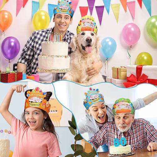 Miniatura 7 de Zonon 36 coronas de cumpleaños para niños, ajustables, coloridos, sombreros de feliz cumpleaños para fiestas escolares