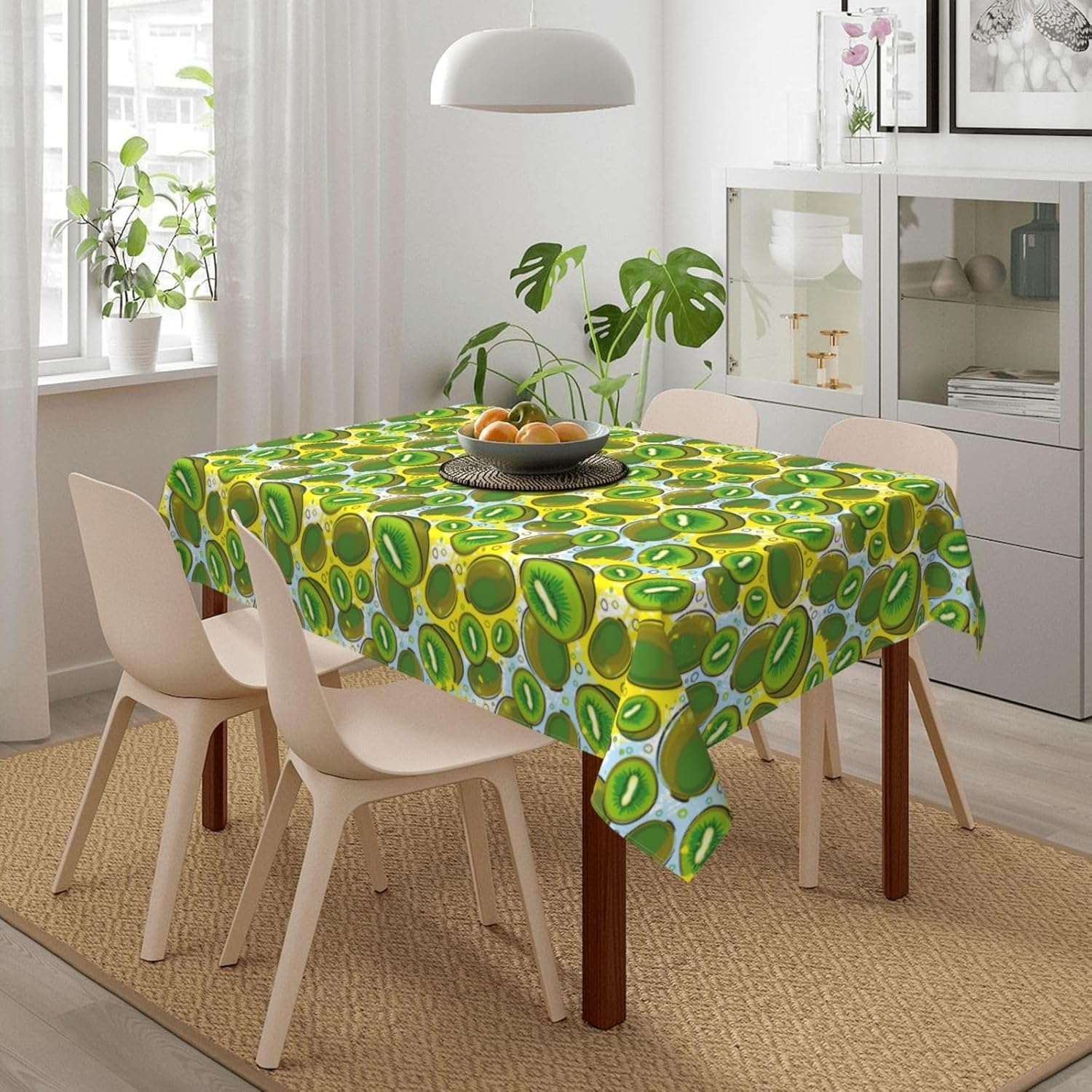 Kwadratowy obrus 160 x 160 cm kiwi i zielony obrus z poliestru odporny na plamy ochraniacz stołu na 4-6 miejsc, idealny do kuchni i na imprezy 5938v