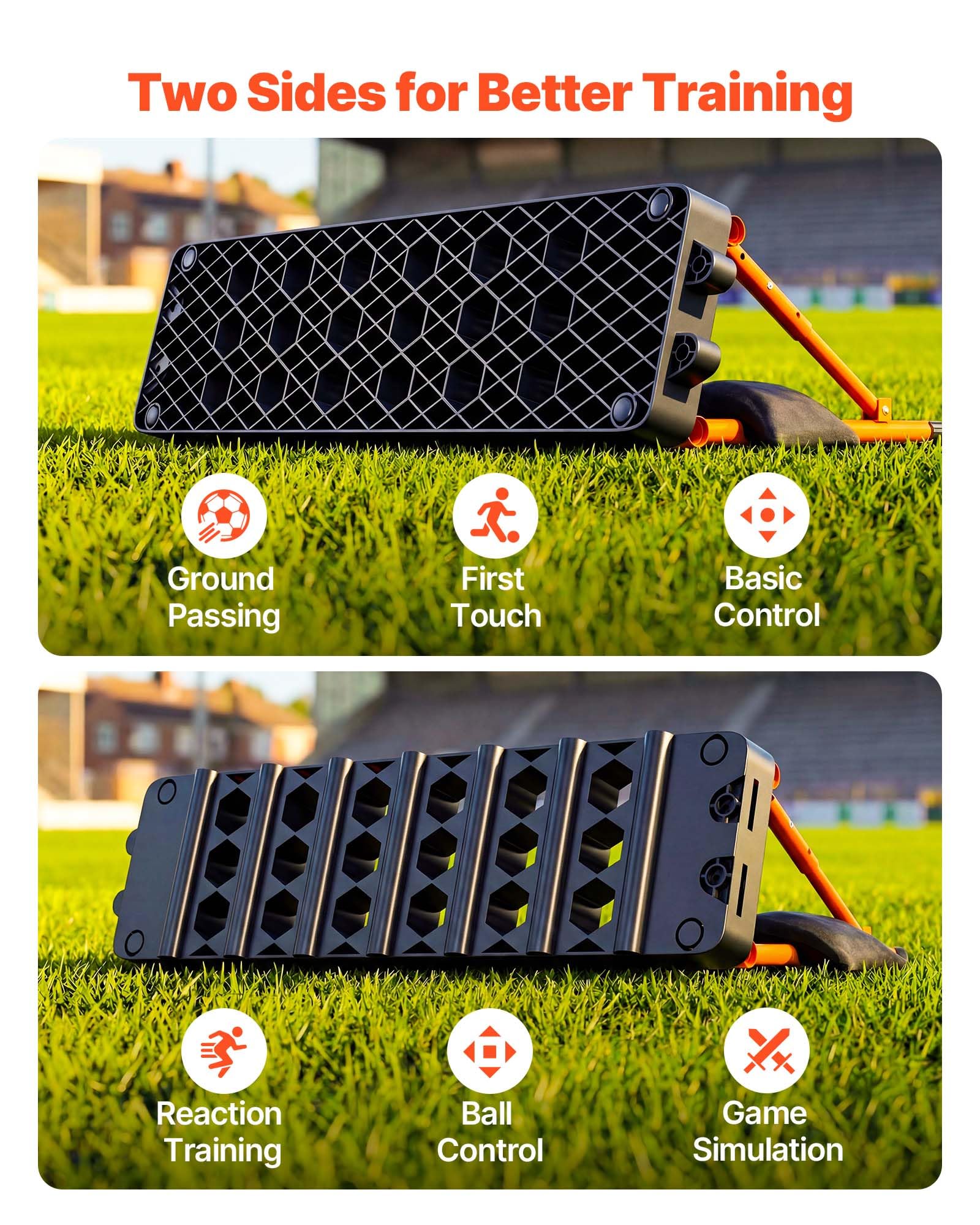 VEVOR Fußball Rebound Board 95 x 25 cm, Prellwand Brett Tragbar mit Doppeloberflächen und 3 Verstellbaren Winkeln, Fußballprellwand aus PP, Balltrainingsgerät für Pass- und Reaktionsübungen