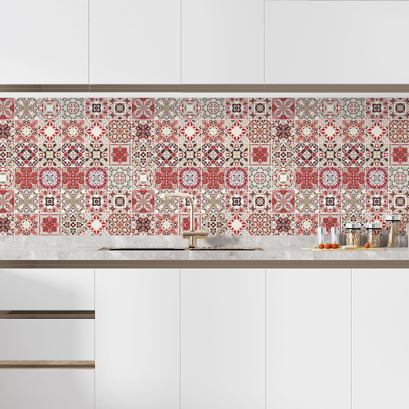 Lumalea Adesivo per cucina, effetto piastrelle di cemento, 3617681253839, adesivo + protezione opaca, 90 x 90 cm