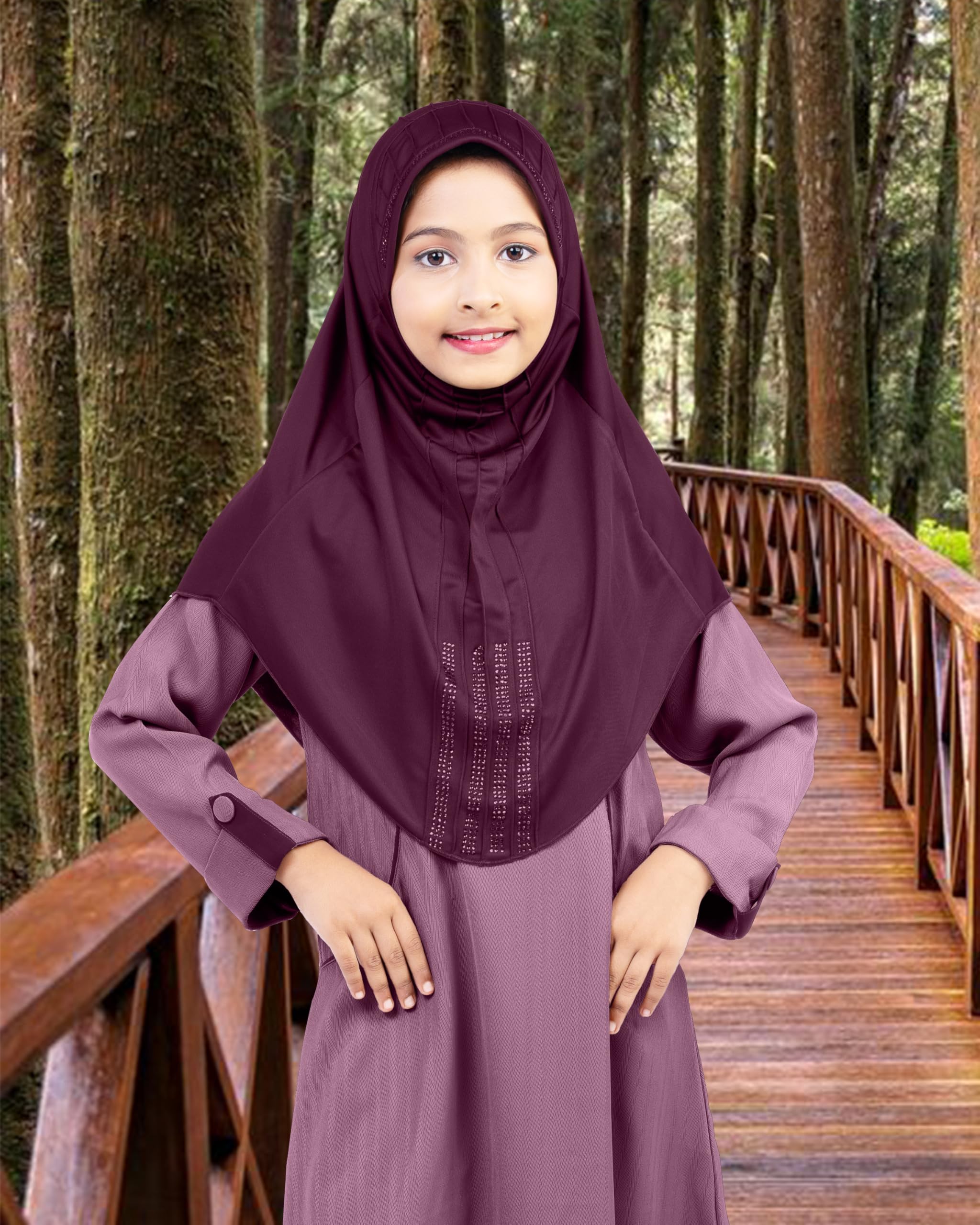 Mehar Embellished Trendy Styles for Young Modest Fashionistas Little Girls Manal Hijab (Wine, Medium) - Image 4 thumbnail