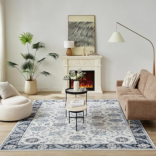 Miniatura 3 de Floralux Alfombra para sala de estar, alfombra lavable de 4 x 6, gris, bohemio, ultrafina, antideslizante, no desprende pelusa, para dormitorio,
