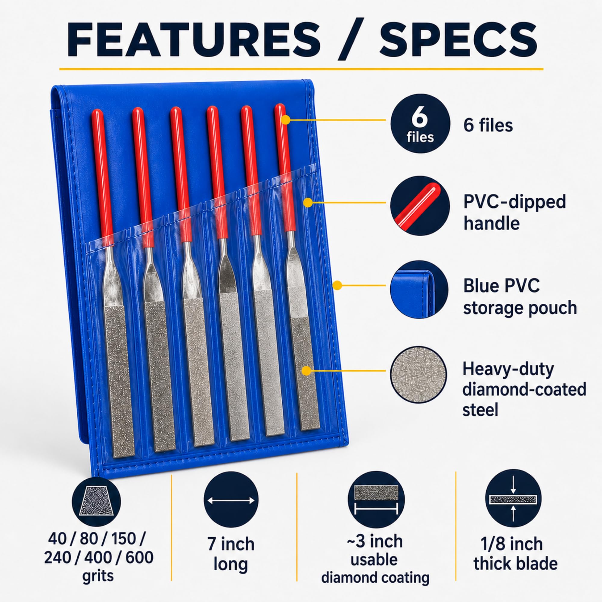Amazon.com: Drilax 6-Pc Diamond File Set, Flat Hand Files (40–600