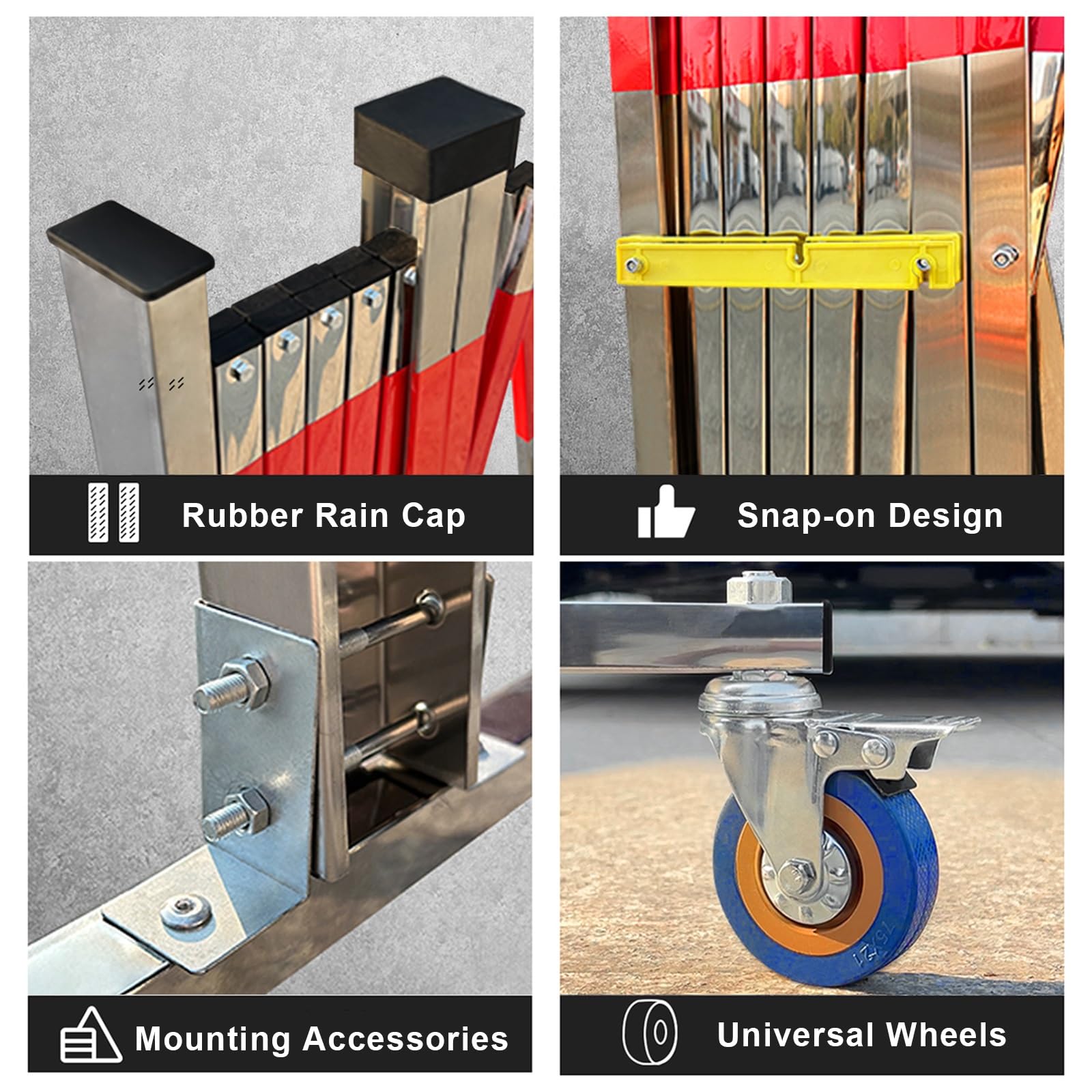 Barricada retráctil y Extensible con Ruedas - Barrera de Seguridad Reflectante portátil para Control de multitudes y gestión de Eventos, diseño Plegable para un fácil Almacenamiento.