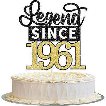 1 x 65th Cake Topper Glitter Legend Since 1961 Cake Decoration Happy Birthday 65th Cake Decoration for Cheers on 65th Birthday Anniversary Party Cake Decorations Black Gold