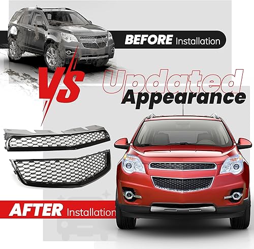 Miniatura 4 de KUAFU Rejilla superior e inferior compatible con Chevy Chevrolet Equinox 2010-2015, repuesto para GM1200622 25798744 GM1200621 25798747 de malla
