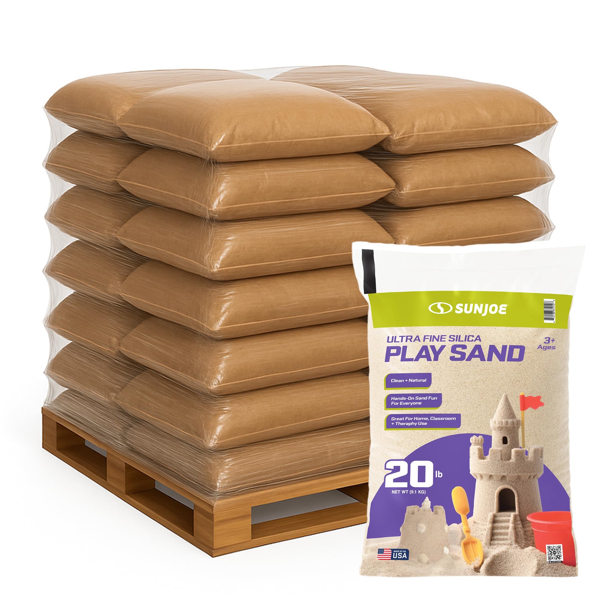 Sun Joe Silica Play Sand for Sandbox, Ultra Fine, PLYSAND20, 100 Pack