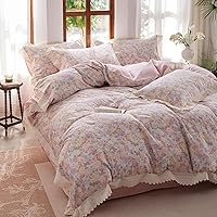 Vista 69 de 3 piezas de juego de funda de edredón tamaño individual XL, funda de edredón blanca con estampado floral azul, ropa de cama coquette de algodón