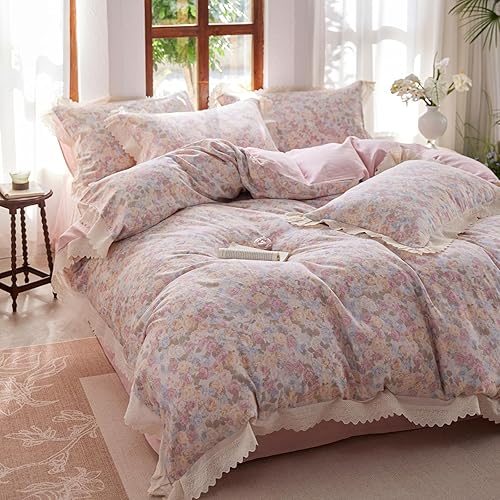 Miniatura 69 de 3 piezas de juego de funda de edredón tamaño individual XL, funda de edredón blanca con estampado floral azul, ropa de cama coquette de algodón