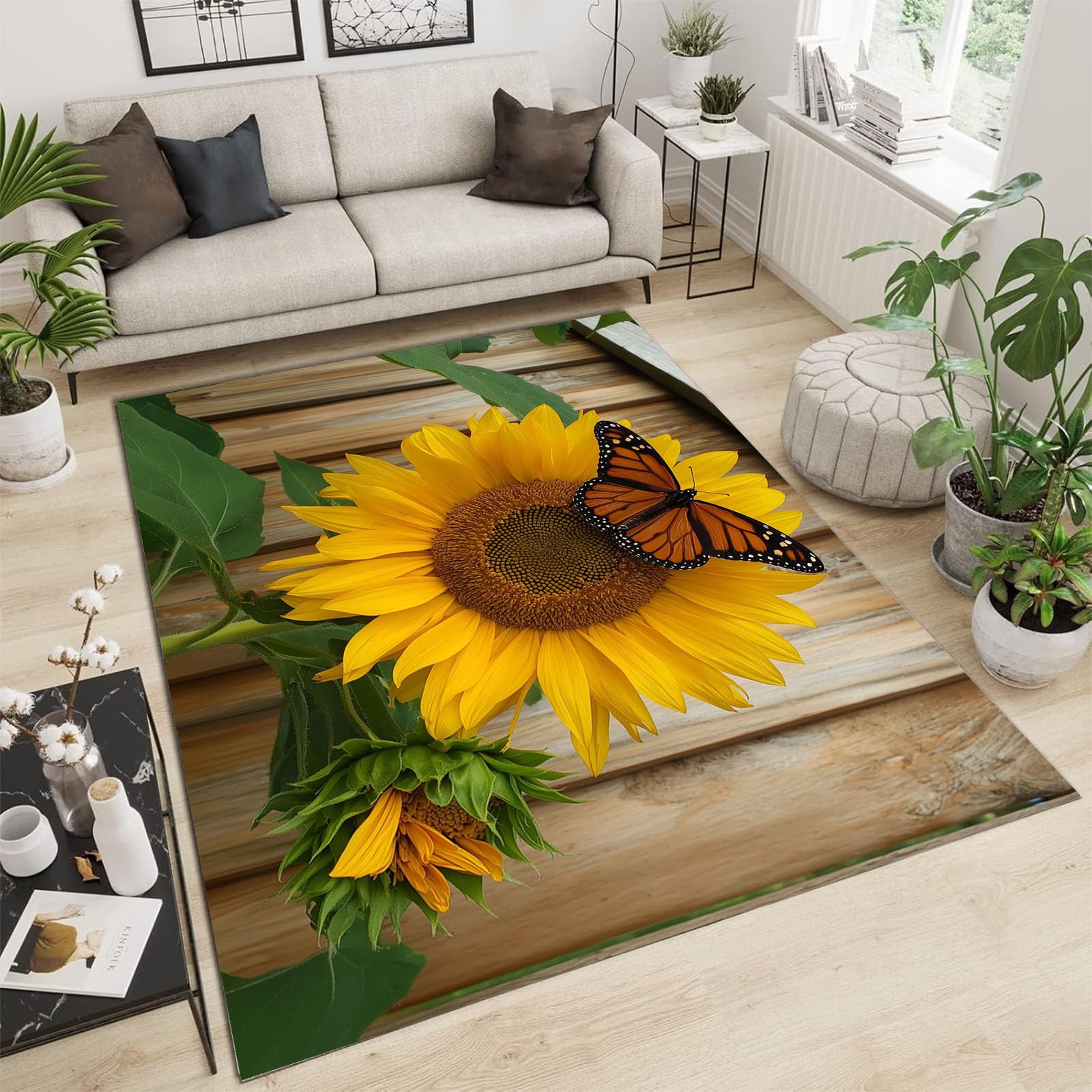 Tapis imprimé à poils courts lavable doux pour chambre