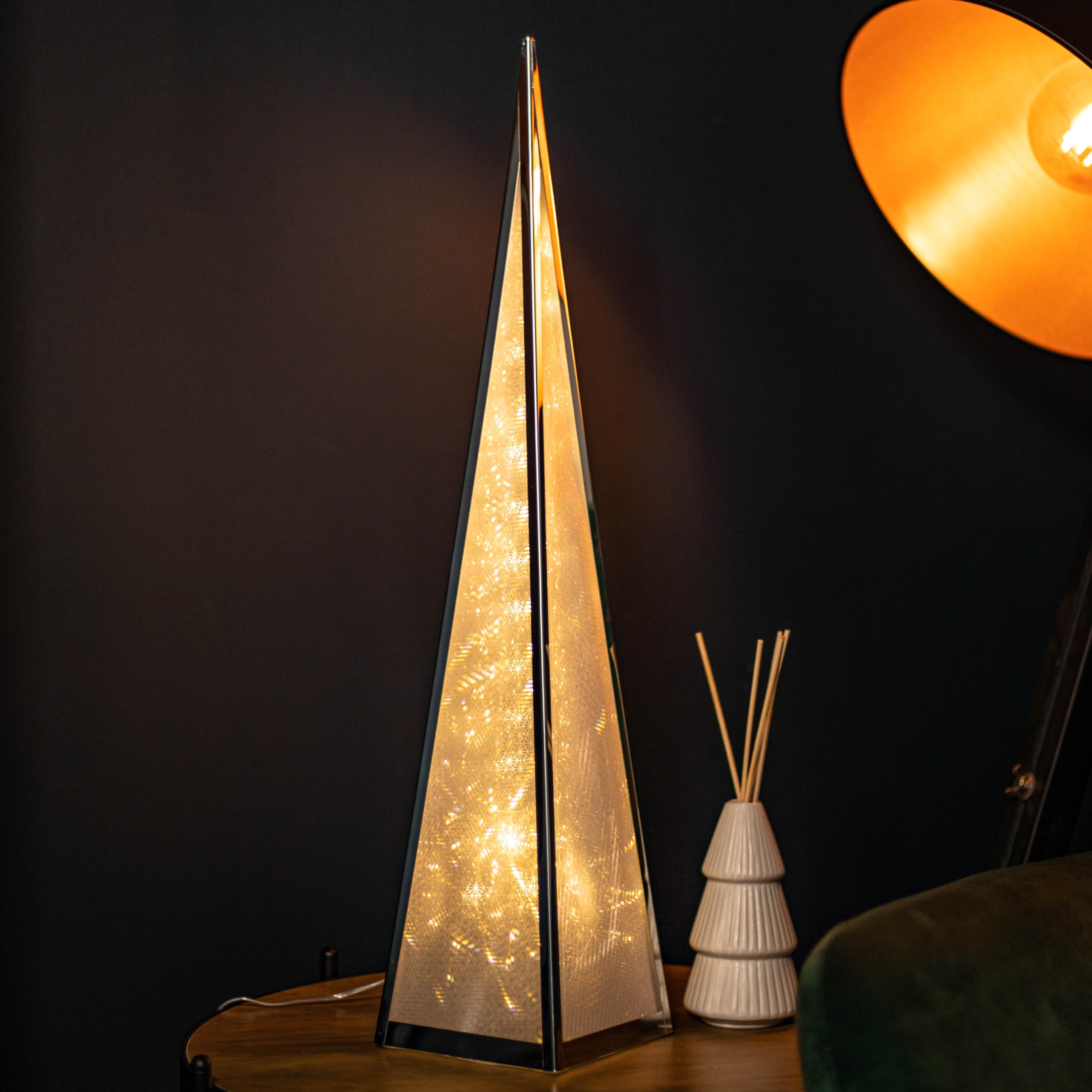 Samuel ALEXANDER 60cm Light up Silver Holographic Christmas Pyramid with 16 Warm White LEDs