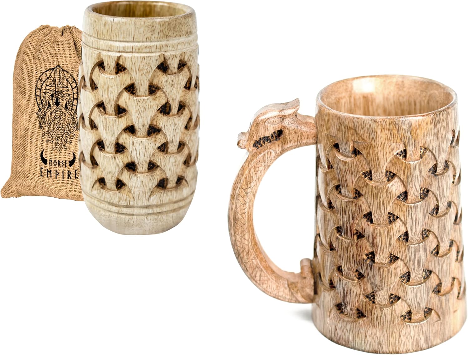 Premium Wooden Beer Mug 20Oz Chainmail Pattern 100% Handcrafted Beer Stein Wine accessories Viking Gifts Medieval Gift Sack