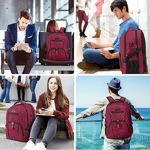 Miniatura 7 de Mochila grande de viaje y para laptop, es impermeable, antirrobo, con cerradura y puerto de carga USB, para negocios, hombres, mujeres, escuela,