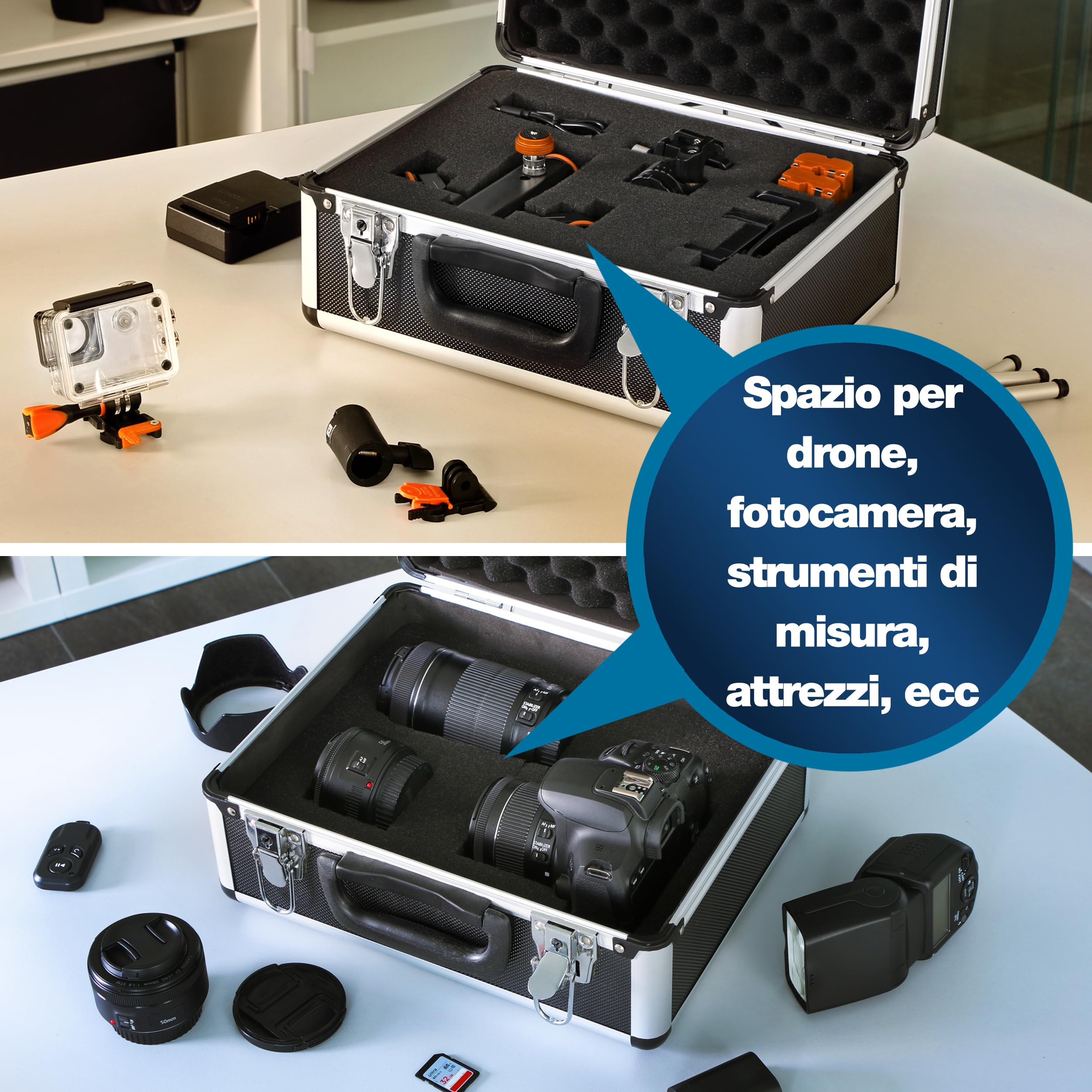 Peaktech 7300 - Custodia Universale per Strumenti di Misura, Alluminio Resistente, Imbottitura in Schiuma, Carico utile max 20 kg, Nero, 320 x 250 x 150 mm