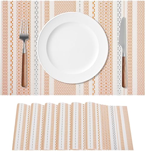 Miniatura 13 de FAVE Juego de 6 manteles individuales redondos de vinilo dorados, manteles individuales lavables calados con borlas para decoración de mesa, uso