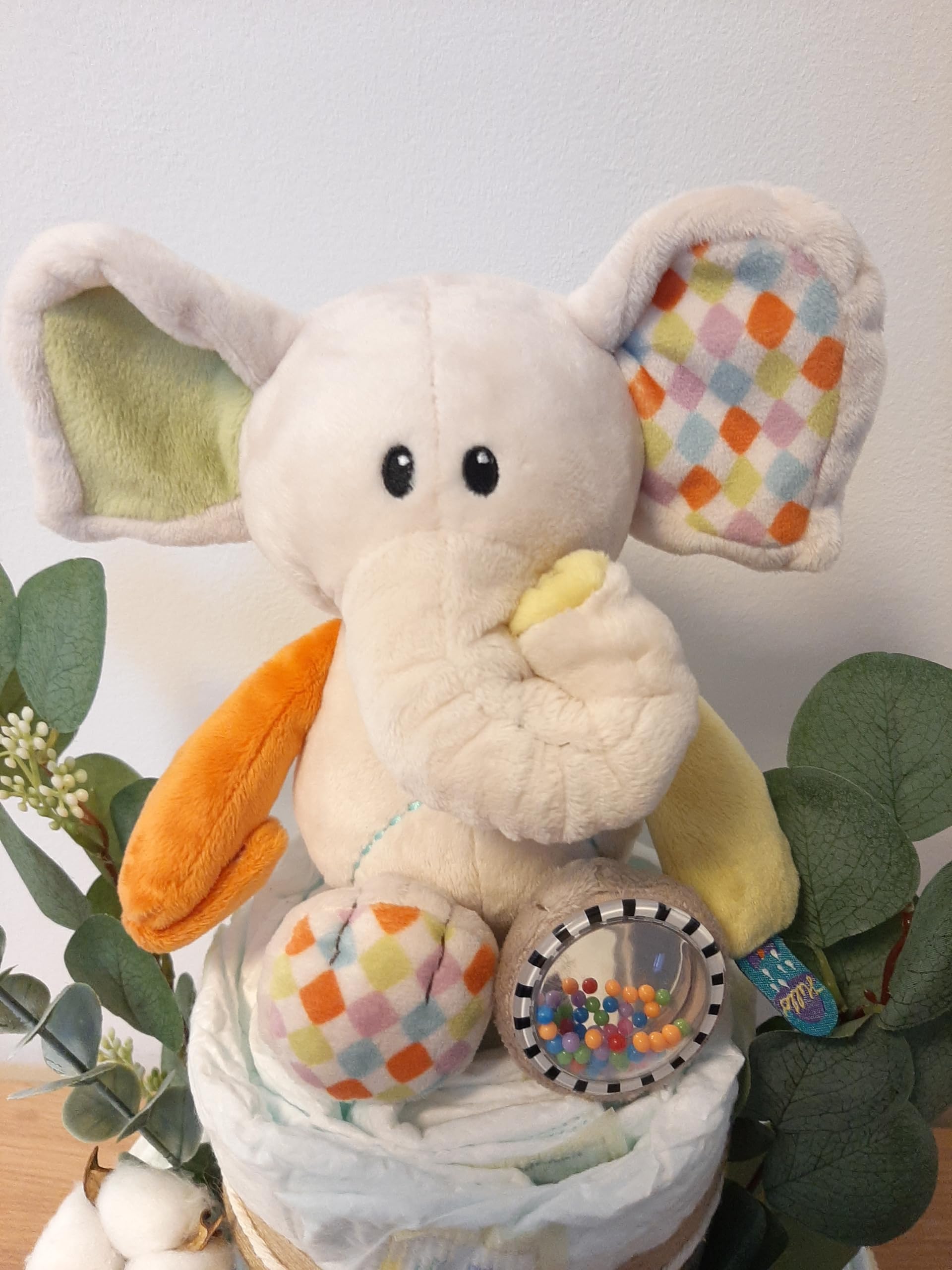 Windeltorte, Geschenk zur Geburt, Handmade, mit süßen Elefant zum kuscheln & spielen, Made in Germany, wunderschönes Geschenk
