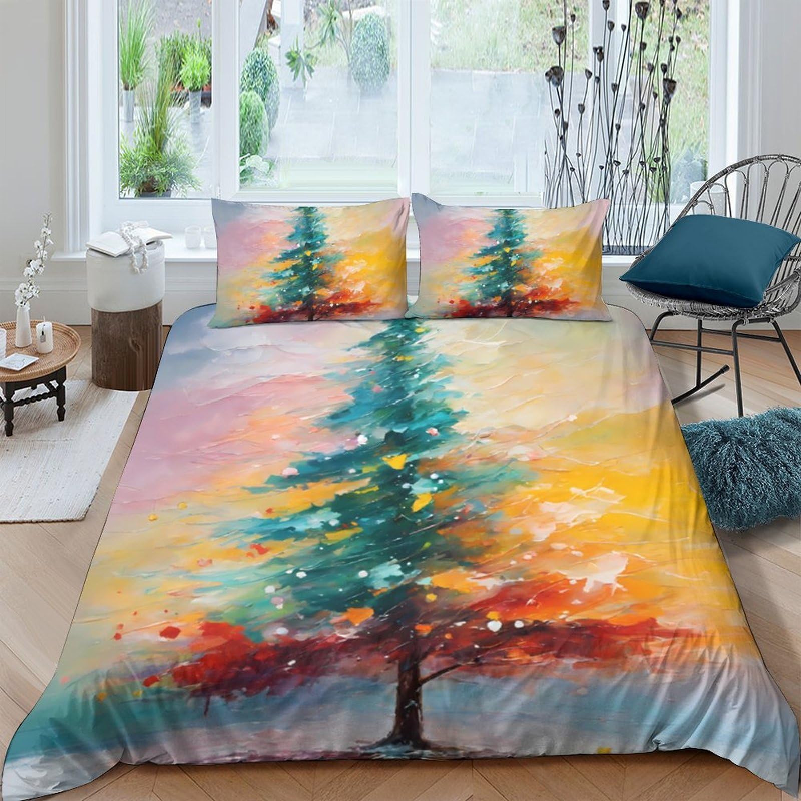 Ctjqhvkz Style-8 3D Printed Sunset Pine Tree Fitted Sheet Microfiber Soft Bed Cover For Bedroom Dorm Mattress Protection Decor Single（135X200cm）