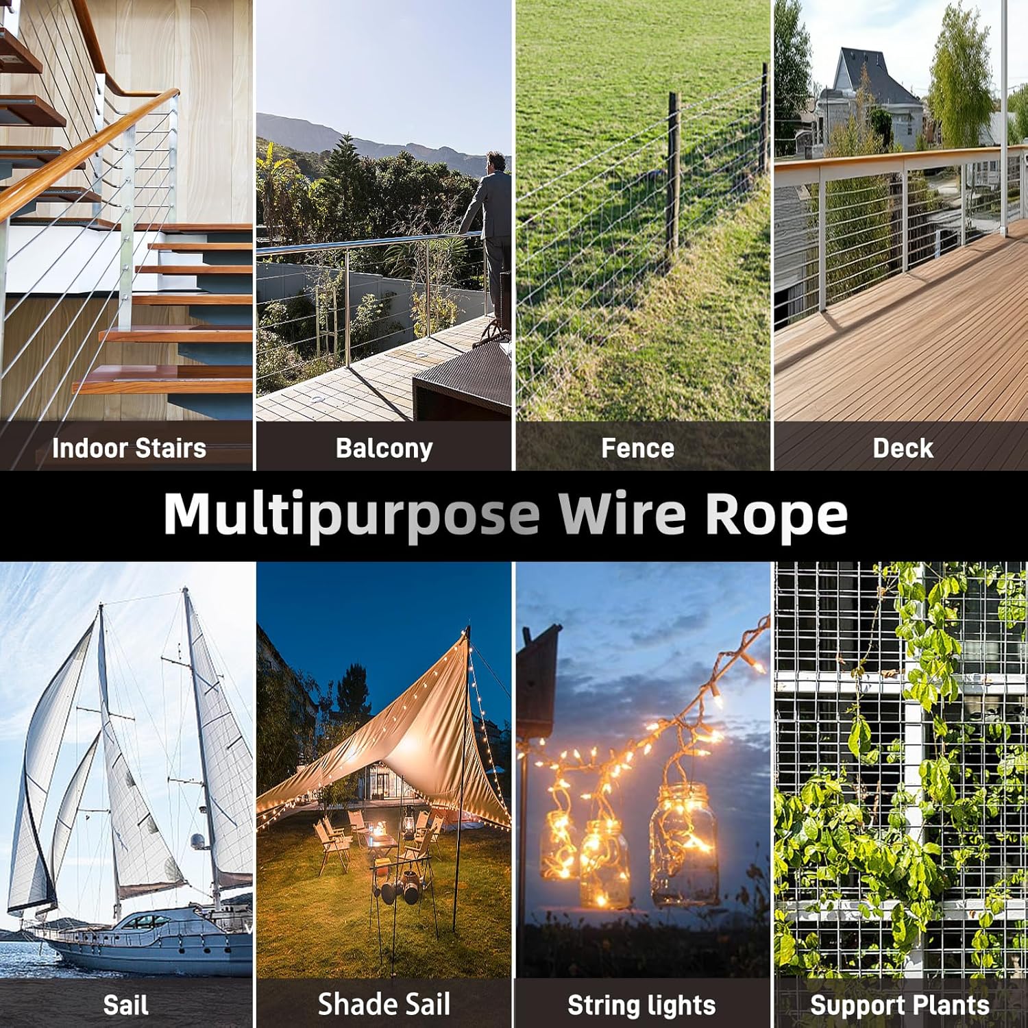 ATOLS Stainless Steel Wire Rope for Deck Railing Kit,500FT 1/8 Steel Cable with Cutter, T316, 1850 lb Strength, 7x7 Strand Construction Aircraft Cable for Fence