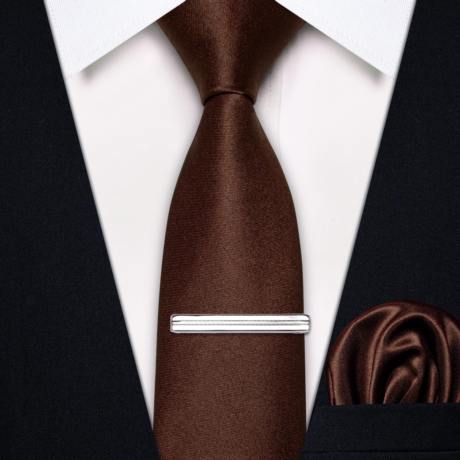 YourTies Schmale Krawatten Set für Herren, Satin, 6 cm, schmale Krawatte mit Einstecktuch, Krawattenklammer, einfarbig, Perfekt für Hochzeit, Party und Business