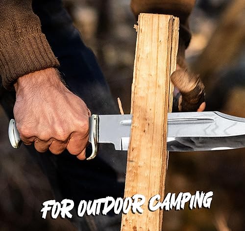 Miniatura 3 de D2 Cuchillo grande de cocodrilo Dundee Bowie de 18 pulgadas con funda de cuero, cuchillo de hoja fija de supervivencia grande con mango de cuero y