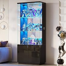 Lvifur 71 Tall Display Cabinet with Glass Doors & Lights, Lockable Black | 4mm Tempered Pop-Up Glass Door; Key-Locking Security; 6ft Tall; 3 Dimmable Lights; Adjustable Brightness; Gift Idea