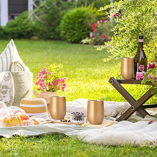 Miniatura 3 de Lifecapido Paquete de 8 vasos de vino de acero inoxidable de 12 onzas, vaso de vino aislado de doble pared, copas de vino sin tallo de acero