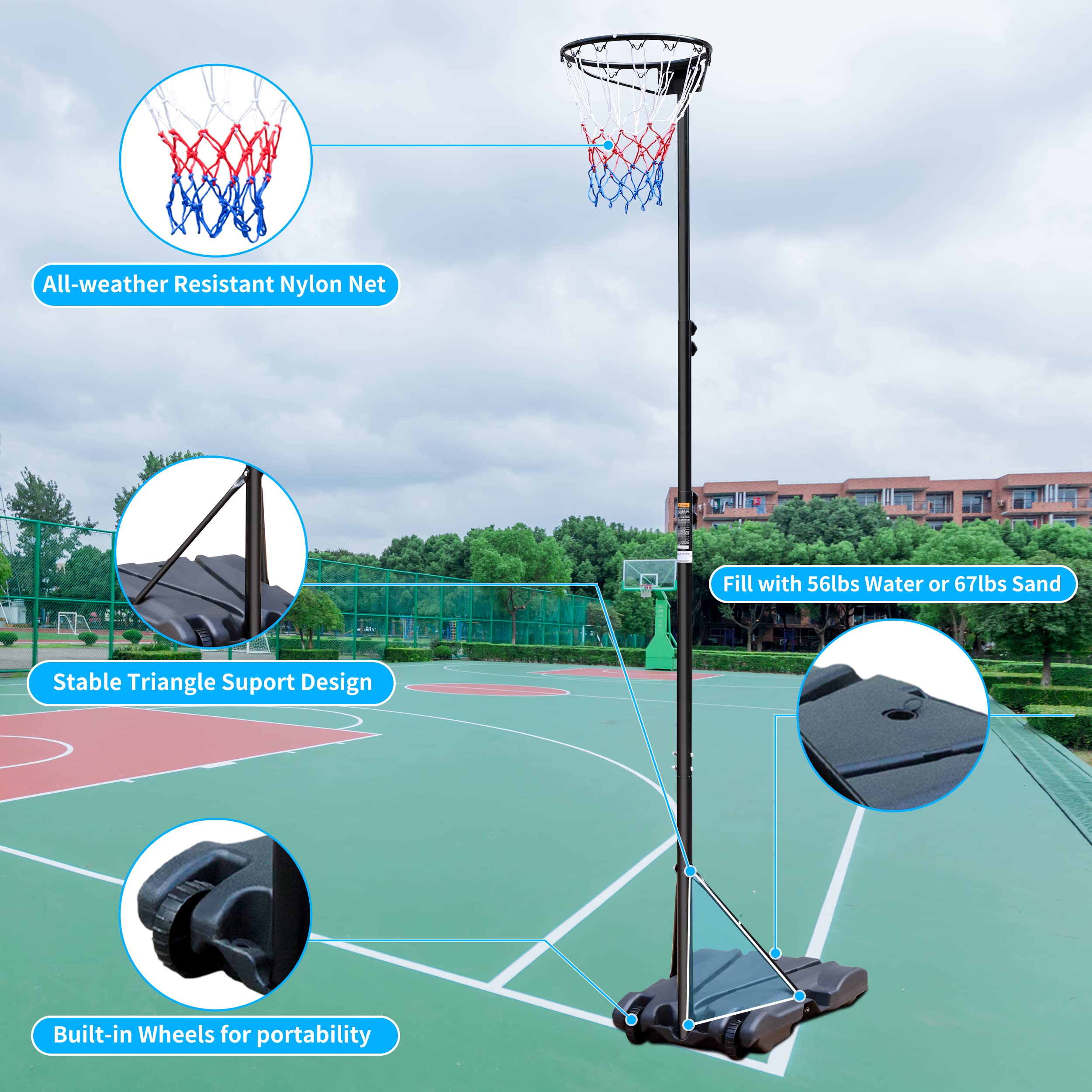 HIONRE 10 ft Profesional Ajustable Poste Juventud Netball aro y Stands Para al Aire Libre