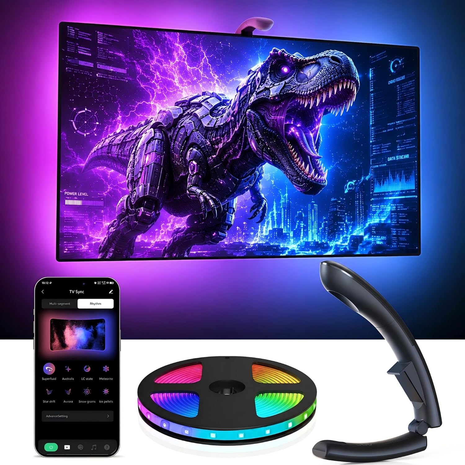 AOC TV Lights that Change with TV LED Backlight that Sync for 32-50 inch TVs, RGB Changing Strip Light with Sensor, Living Room Decor, Gifts for Men Gamers, Smart App Control, DIY Mode, 11.5FT