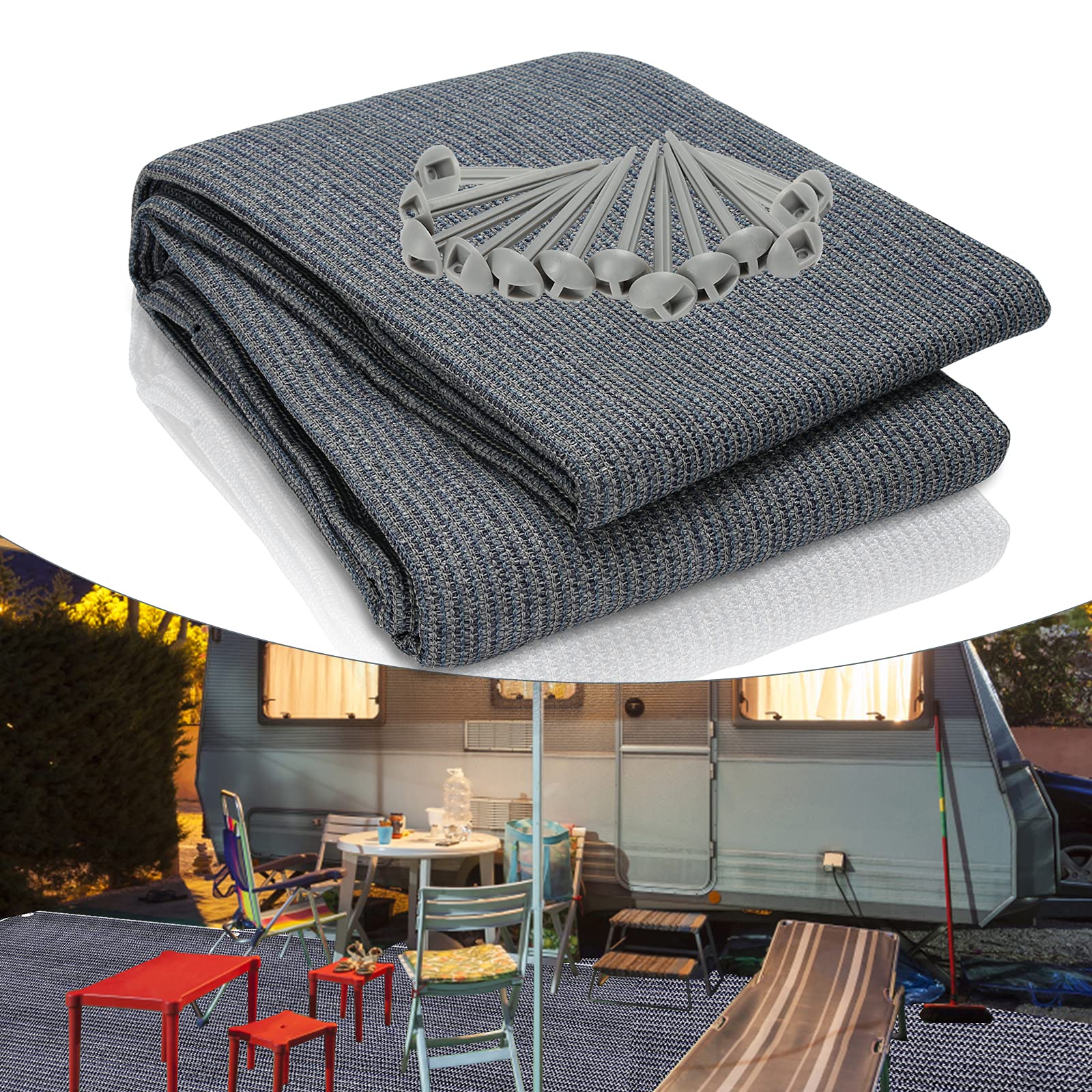 VINGO Tapis d'auvent - Tapis de camping - Imperméable et respirant - Différentes tailles : 250 x 300-400 - 300 x 300-600 - 400 x 400-600 (250 x 250)