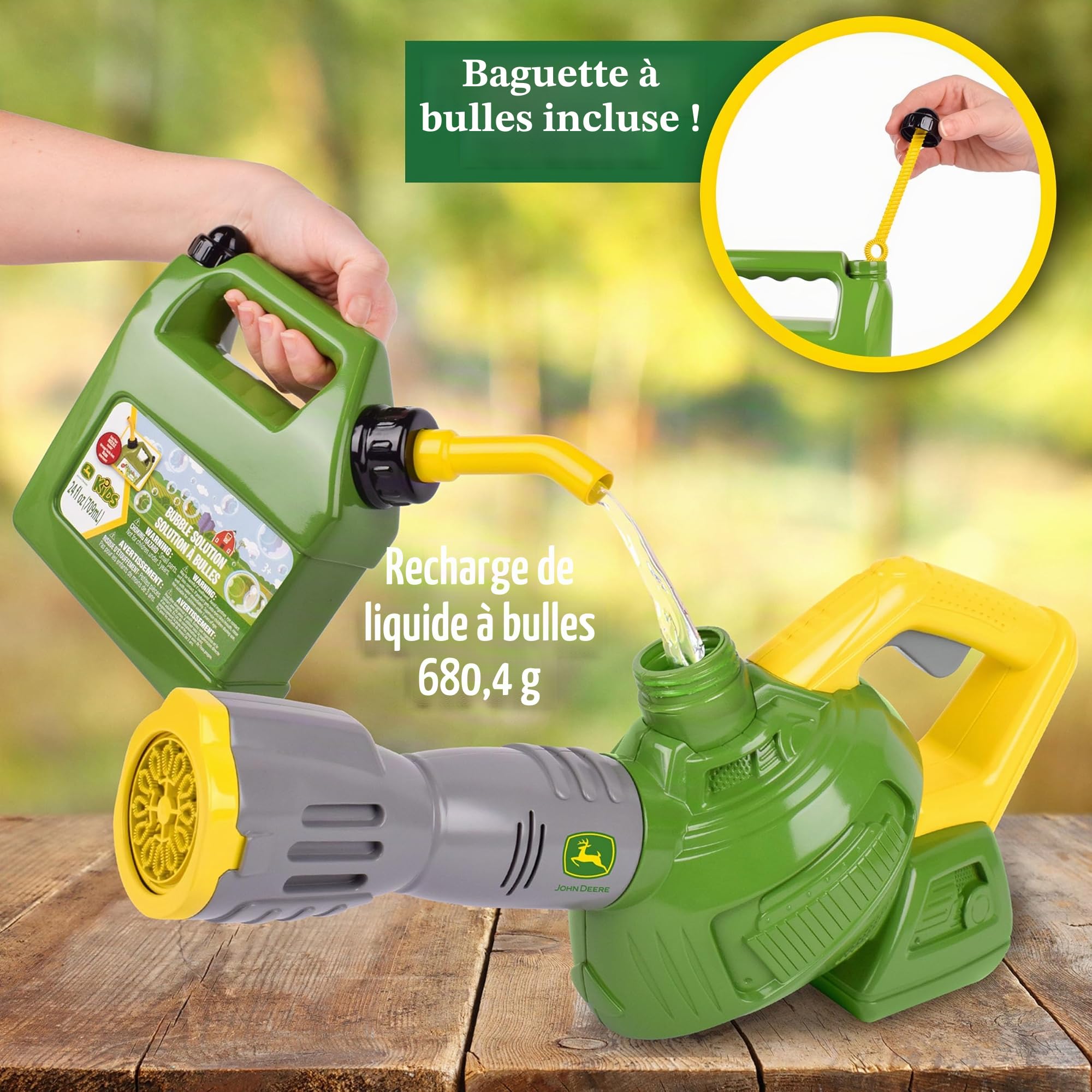 Souffleur à Bulles John Deere – Jouet Extérieur Avec Recharge 1,2 L – Bruit Mécanique Réaliste – Dès 3 Ans