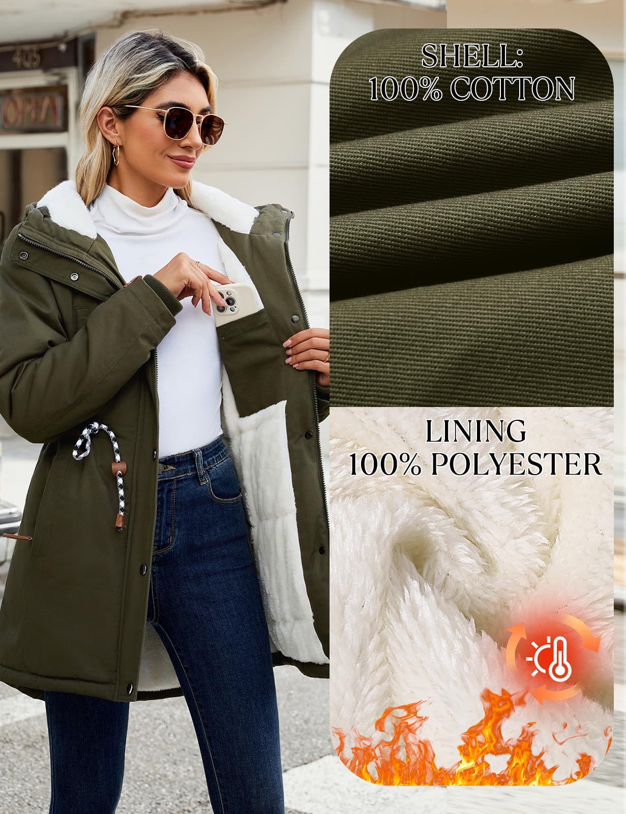 TOMEEK Abrigo Mujer Parka Largo con Capucha Chaqueta Mujer Invierno de Piel Gruesa con Bolsillos Térmica Cremallera Abrigos Cazadora Cálido Parkas Mujer Invierno