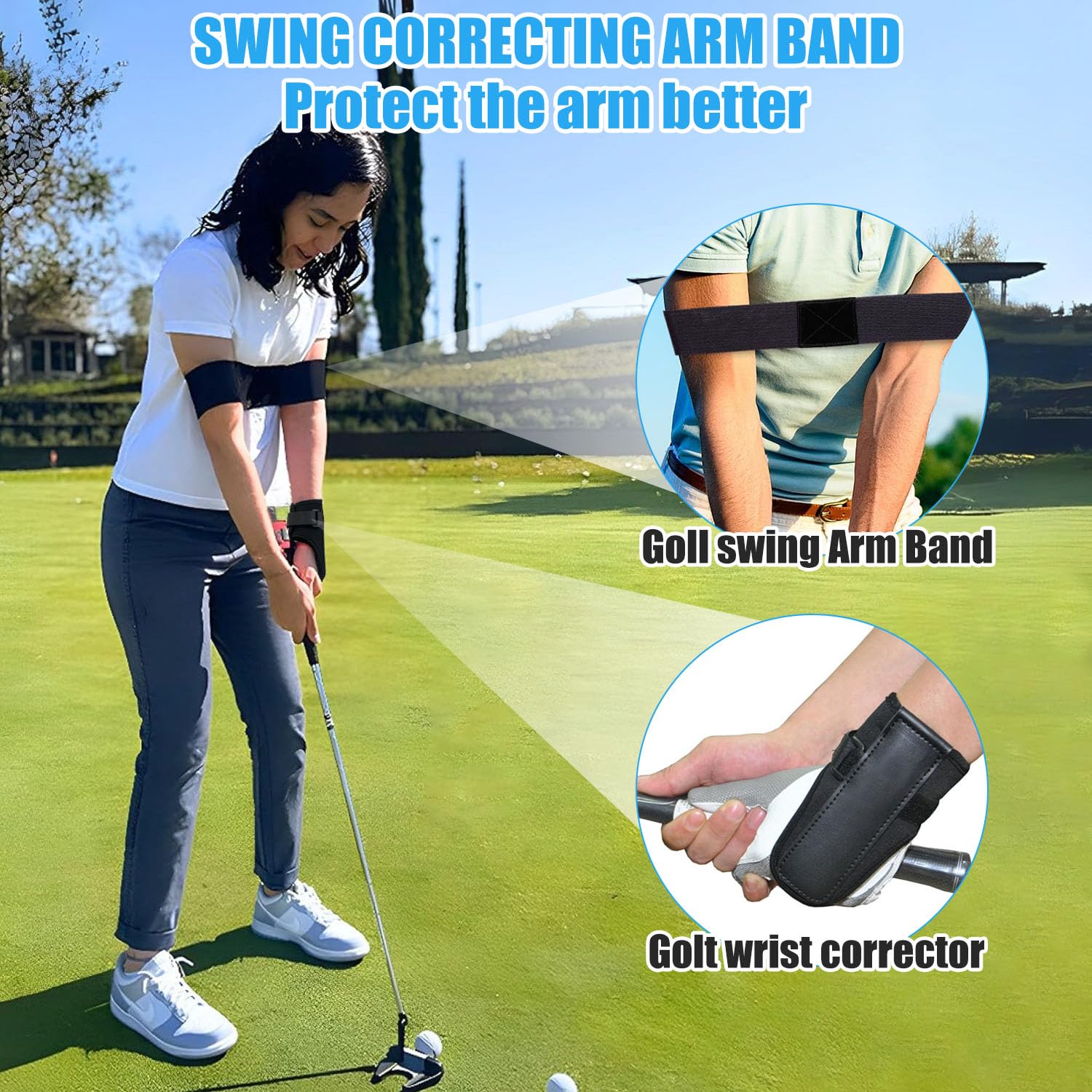 Golf Swing Trainer, Wrist Correction & Arm Band Set for Beginners