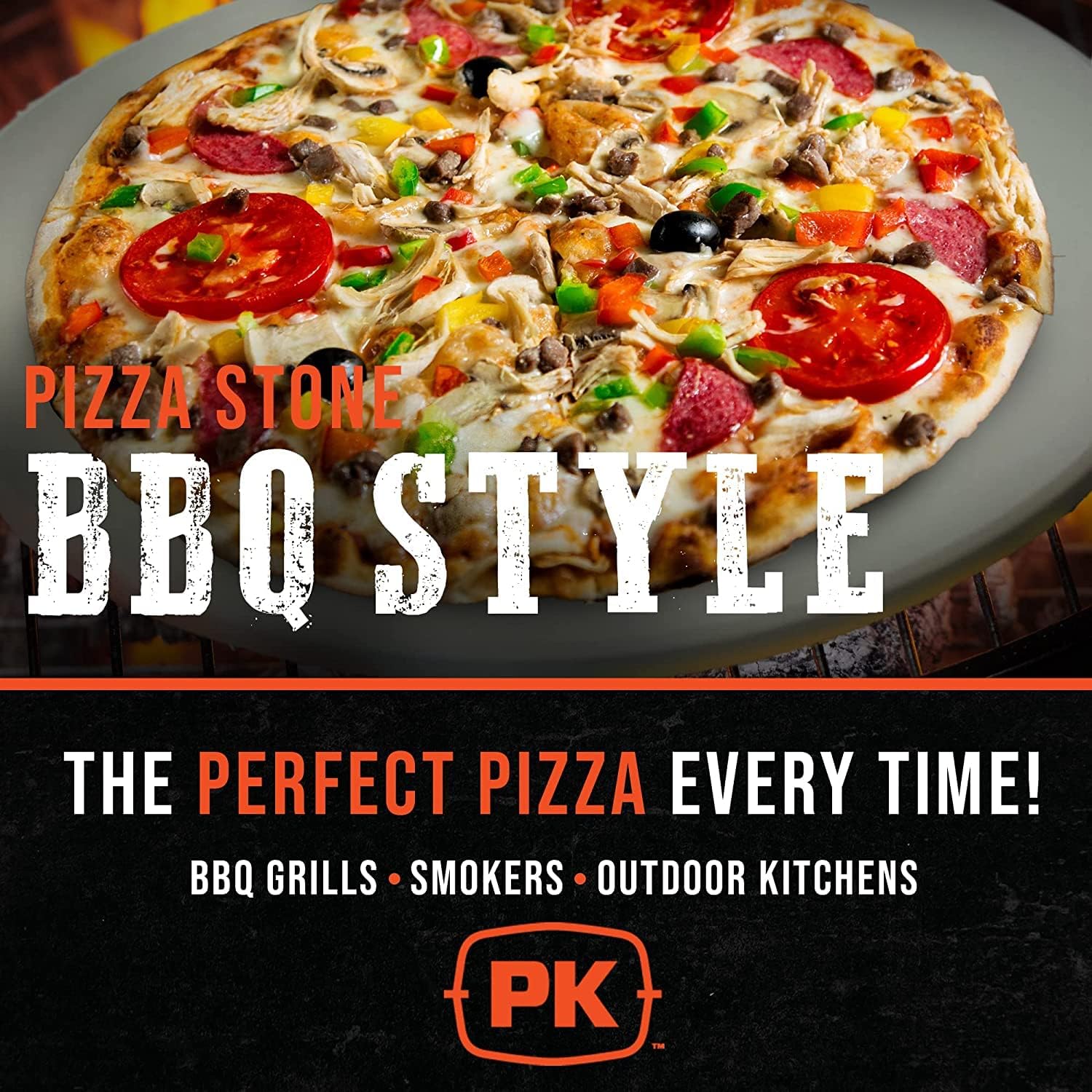 PK Grills Pizza Stone, 14-inch Round Ceramic Baking Stone for Oven, Grill, Pies, Pastry Bread, BBQ, Thermal Shock Resistant, Large, Includes Rack, PK99070 : Patio, Lawn & Garden