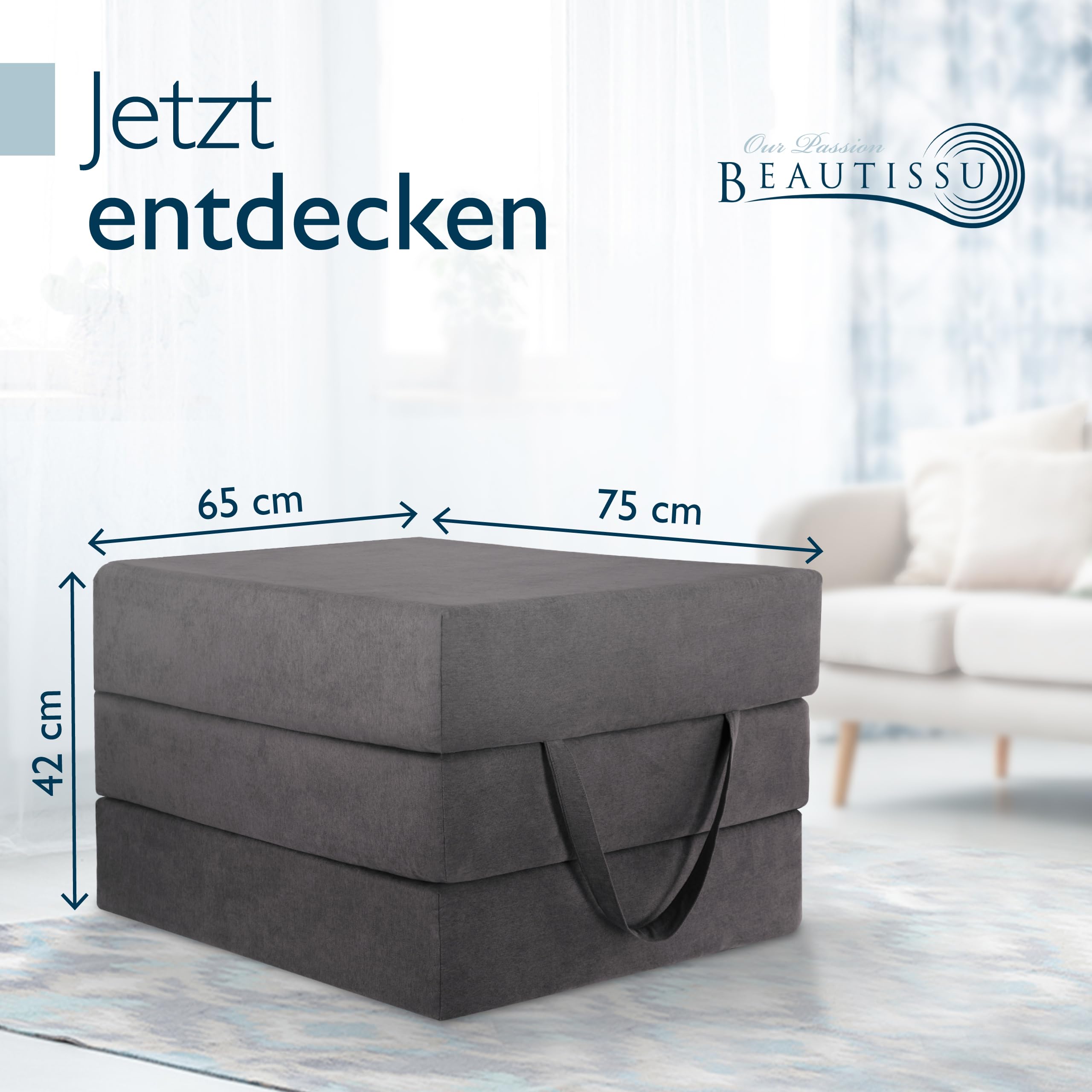 Beautissu Klappmatratze Gästebett faltbar klappbar Visco-Matratze | 140x200cm Anthrazit extra dick waschbar Gästematratze hoher Schlafkomfort einfacher Transport Premium XXL inkl. Tasche VS95