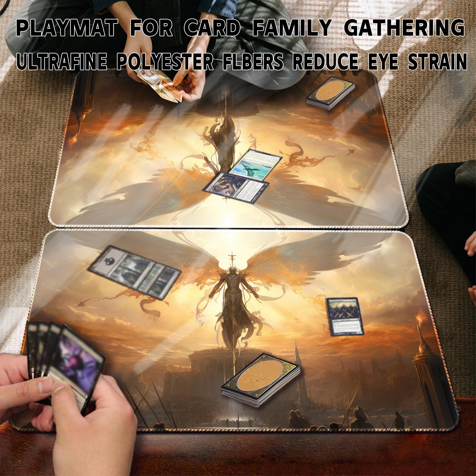 Tapis de jeu MTG Duel - 60 x 35 cm - Bords cousus - Compatible avec JCC CCG RPG OCG - Avec zones de cartes + sac étanche gratuit (Angel Redemption, sans zone)